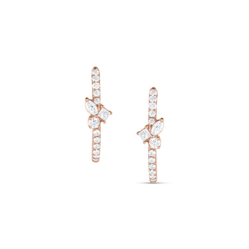 Dominique Cohen diamond small hoop mixy earrings with mixed shapes diamond cluster, in 14K rose gold<span class='visuallyhidden'>; shop help at 760-978-9297.</span>
